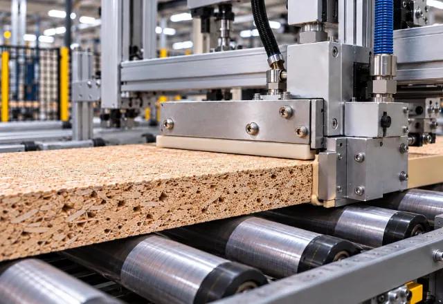 Automatischer Auftrag von Kantenfüller auf einer Plattenlinie